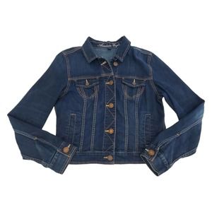 American Eagle Jean Jacket Women's Size L Button Up Dark Wash Blue Denim AEO